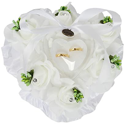 Weiß Hochzeit Ringkissen, Ehering Box,Spitze Ehering Kissen Brautkissen Herzform Ringschachtel Ringhalter Kissen Heirat Paar Ring Halter Braut Ringträger Halter Hochzeit Accessoires für Zeremonien