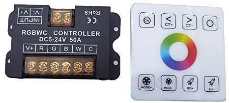 Vrabocry RGBWC LED Controller Touch Panel DC 5 – 24 V 50 A (12 V Max 480 W, 24 V Max 960 W) RF Universal Wireless Remote Distanza 20 m Montaggio a parete per 5050,2835, COB RGBW LED Strip