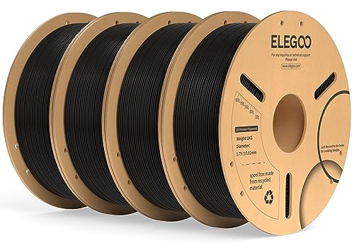 ELEGOO PLA+ Filament 1.75mm Schwarz 4KG, PLA Plus 3D Drucker Filament, Härter und Stärker Filament-3D-Druckmaterialien, Maßgenauigkeit +/-0,02mm, Kompatibel mit Meisten FDM-Drucker(4KG/Spool, 8.8lbs)