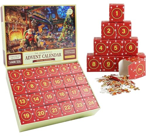 JMbeauuuty Puzzle für Erwachsene Kalender Advent 1008 Teile Weihnachten Feier Countdown