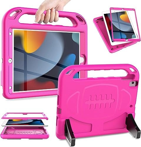 SINSO Kids Case for New iPad 10.2 2021/2020/2019 - iPad 9th/8th/7th Generation Built in Screen Protector, Shockproof Handle Stand Kids Case for iPad 10.2 (9th/8th/7th Gen) - Rose