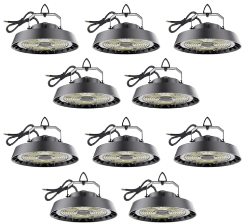 10er LED Hallenstrahler 150W Kaltweiß 5000K | 25500lm 90°Abstrahlwinkel UFO Highbay Industrielampe IP65 Hallenbeleuchtung für Gewerbliche Lager/Werkstatt/Garage leuchte