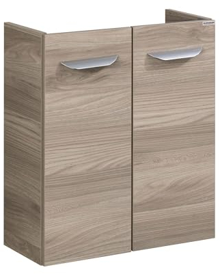 FACKELMANN Luxor Waschbeckenunterschrank schmal – Unterschrank für Waschtisch im Gäste-WC (52 cm x 60 cm x 24 cm) – 2 Türen – SBC Badezimmerschrank hängend in Braun hell