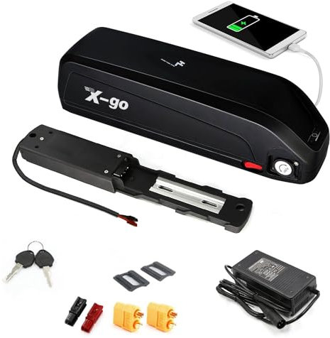 X-go Ebike Battery, 52V 13AH Hailong Electric Lithium-ion Bike Battery with Charger, 5 Pin Base Plate, USB Port for 1000W 750W 500W 350W 250W Bafang or other Motor