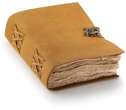 Angus Stoke antikes und handgemachtes Leder-Notizbuch mit Baumwolle-Büttenrandpapier 200 Seiten, Vintage Journal 18x13cm - Tagebuch verschließbar Stephen (hellbraun)