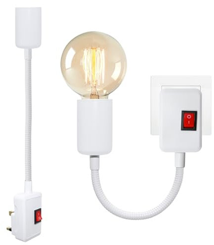 2PCS E27 Socket Holder Flexible Lamp Holder with On/Off Switch and 9MM Thick Gooseneck Plug in Light Socket Bulb Holder with Plug 360°Extension Kitchen Lamp Socket Plug in Wall Light for Bedroom