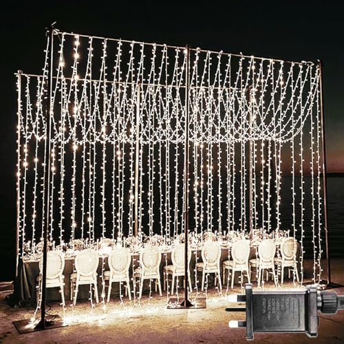 yowin 2 Stück Lichtervorhang 6m x 3m 600 LED Lichterkette Vorhang mit Stecker, 8 Modi Weihnachtsbeleuchtung Wasserdicht Wasserfall Lichterkette für Weihnachten Hochzeit Innen Außen Deko - Weiß