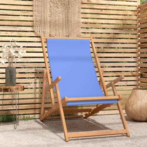 KTHLBRH Strandstuhl Klappbar Massivholz Teak Blau, Balkonstühle Freizeitstühle Outdoor-Stühle Terrassenstühle für Garten, Rasen, Terrasse