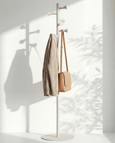 nidoshu Garderobenständer hellgrau aus Metall, Kleiderständer klein, keine sichtbaren Schrauben, stabil und platzsparend, minimalistisches Design, Flurgarderobe für kleine Räume (HELLGRAU MATT)