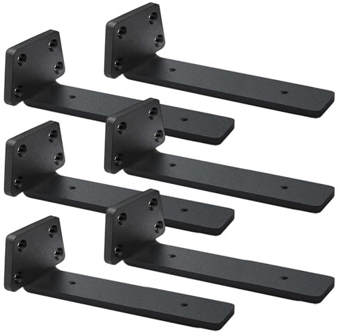 MLOQI 6 Pack Scaffold Board Shelf Brackets Heavy Duty, Floating Shelf Bracket, 5mm Thick Wall Brackets for Shelves up to 50 KG (25cm)