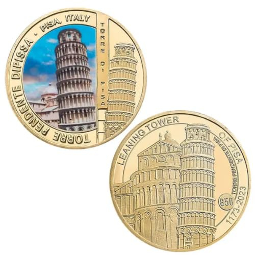 REIWAN Gedenkmünze „Der Schiefe Turm Von Pisa“, Vergoldete Gedenkmünze, Italienisches Wahrzeichen, Herausforderungsmünze, Sammlermünze