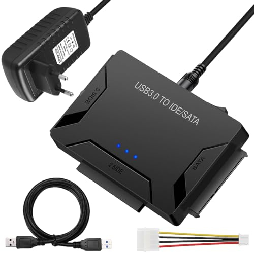 Aicharynic Adaptateur USB 3.0 vers SATA et IDE - Avec interrupteur d'alimentation pour disque dur 2,5 et 3,5 - Compatible avec Windows XP/Vista/7/10/Mac OS