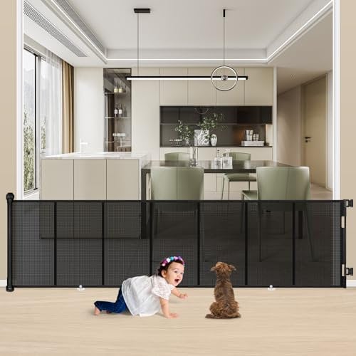 Puerta Seguridad Bebé Extensibles, 0-300 cm Barrera Seguridad Niños y Perros, Vallas de Seguridad para Niños Escaleras y Pasillos, Interiores y Exteriores (Negro)