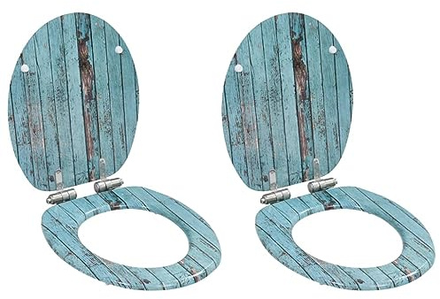 Home Items, WC-Sitze, 2 Stück, mit sanft schließenden Deckeln, MDF, Altholz-Design, passend für Möbel