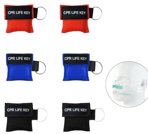 6 Stück Beatmungsmaske Erste Hilfe,Beatmungsmaske mit Schlüsselanhänger, CPR Gesichtsschutz Taschenmaske, Beatmungsmaske mit Rückschlagventil und Beatmungstuch(Rot, Blau, Schwarz)