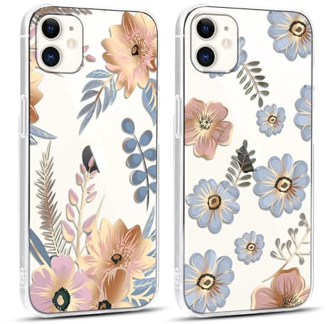 Coiwxmoi 2 Stück Blumen Handyhülle für Apple iPhone 11 Hülle,Transparent Aesthetic Muster Handyhülle für Mädchen Frauen Durchsichtig Weich Silikon TPU Stoßfest Bumper Schutzhülle für iPhone 11 6,1,2