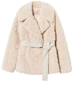 Twinset Kunstfell zweireihig mit beschichtetem Gürtel 242TT2031, cremeweiß, 40