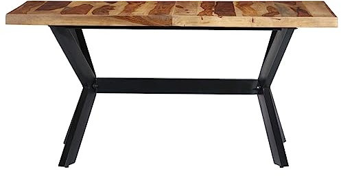 Willood Esstisch Esszimmertisch Metallbeine Schwarz 140x70x75 cm Massivholz