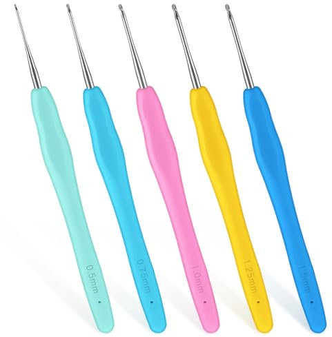 5 Stück Häkelnadeln (0,5 mm - 1,5 mm) Häkelnadelset für Spitze und Dünnes Garn Ergonomische Häkelnadel Ultrafeine Häkelnadeln für Stricken Schal Handschuhe Socken Hüte