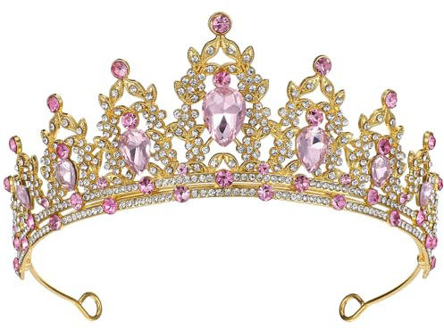 ElevateTech Krone für Damen,1 Stück Königinnenkrone Hochzeitskronen und Diademe mit Strasssteinen Kristallstirnband Haarschmuck Rosa Prinzessinnen-Diademe Geburtstagskrone für Hochzeits Abschlussball