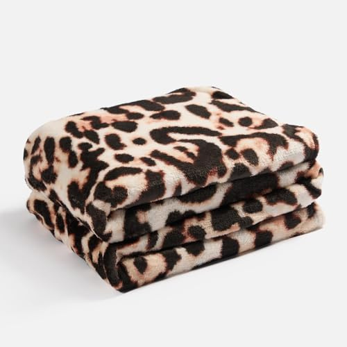 OHS Fleece Blanket Leopard Print Throw, Ultra Soft Comfy Fleece Throws Decorative Tones Easy Care Throws Over for Bed Sofa Couch Living Room, 125 x 150cm