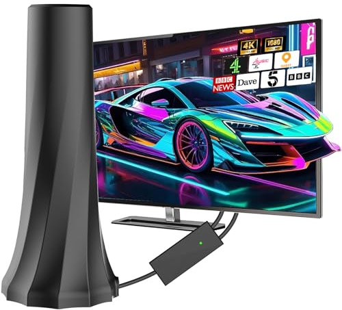 Indoor TV Aerial, Smart TV ariels indoor with 560+ Miles Range Smart TV aerials Indoor with Amplifier Signal Booster, Digital Aerial Supports 4K 1080P HD Local Channels with 18ft Aerial Cable