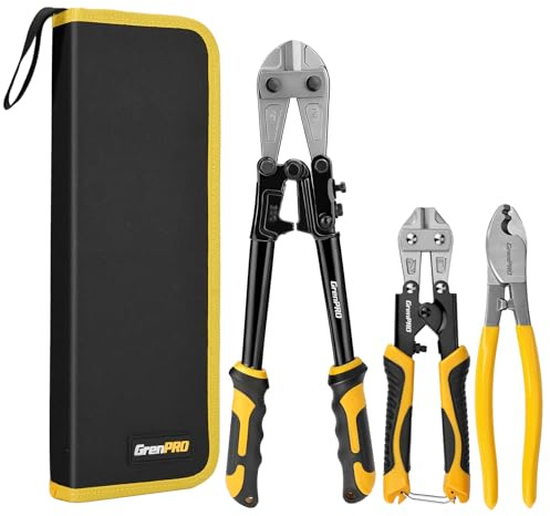 GRENPRO 3-Piece Bolt Cutter Pliers Set, 14 Heavy Duty Bolt Cutter, 8 Mini Wire Cutter, 8 Cable Cutter with Carrying Bag, Cr-V Blade for Metal, Key, Lock, Craft & Hard Wire, Screw, Chains Hand tool