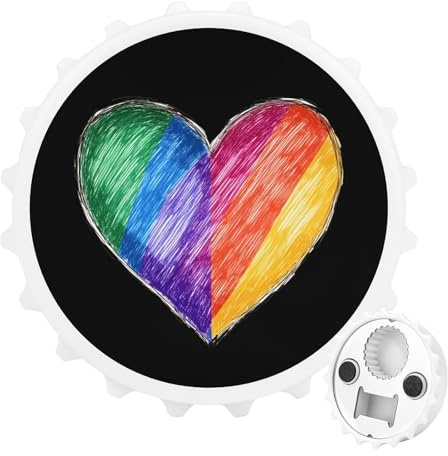 Kühlschrankmagnete mit LGBT-Regenbogenherz, rund, magnetisch, lustiger Flaschenöffner für Zuhause, Küche, Büro, Weiß