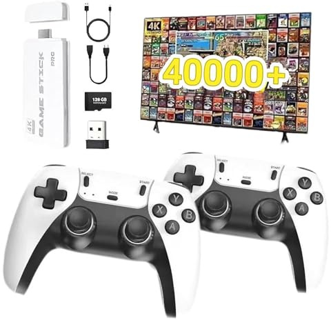 Consola De Videojuegos Retro,Mando For TV Con Más De 40.000 Juegos Clásicos Integrados Y 23 Emuladores, Salida 4K HD,Plug And Play Con 2 Mandos Inalámbricos.