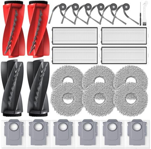 26 Stück Zubehör für Roborock Qrevo Curv/Qrevo Curv S5X / Qrevo | für Qrevo Edge S5V Saugroboter, 2 Hauptbürste, 6 Staubbeutel, 6 Wischpad, 4 Filter, 6 Seitenbürste, 1 Reinigungszubehör