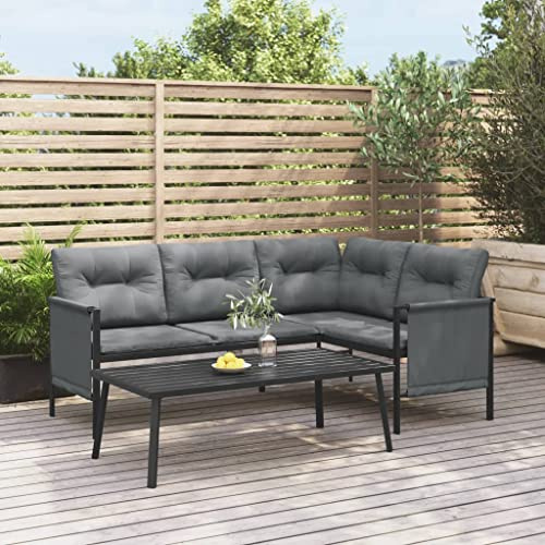 JHQHSM Garten Couchtisch Anthrazit 110x55x35cm Stahl mit Lattenrost-Design für Terrasse, robuste Pulverbeschichtung, stabile Tischplatte, wetterfest und korrosionsbeständig