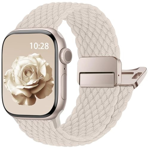 Geflochtenes Armband für Apple Watch Armband 40mm 41mm 42mm 38 44 45 46 49 | Elastisch Sport Nylon Armbänder mit Magnet Verschluss für iWatch Series 11 10 9 8 7 6 5 4 SE 3 2 1 Ultra Damen Herren