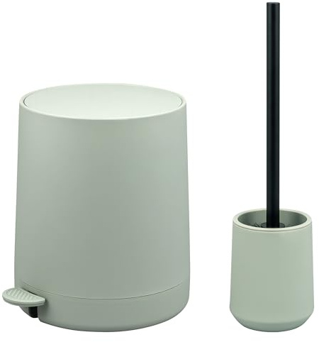 eluno Badezimmer-Set TESERO mit Soft-Touch Oberfläche, Bad-Accessoires Set 2tlg. bestehend aus 1x Kosmetikeimer 4 Liter und 1x WC-Garnitur ideal für Badezimmer und Gäste-WC aus Kunststoff (Salbei)