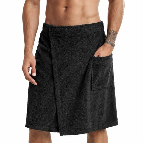 OhebEsx Saunakilt Herren Mit Magie und Taschen, Sauna Kilt Männer, Saunahandtuch, Komfortabel Atmbar, Feuchtigkeitsabsaugung, Schwitz, Elastisch, Frei Einstellbar (schwarz)