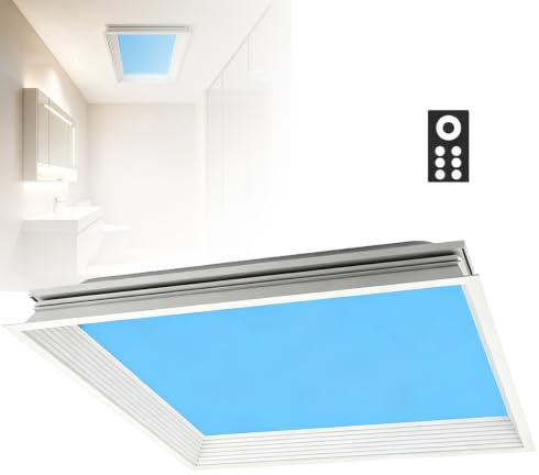 DzkZen Panel De Luz De Ventana Falsa con Control Remoto, LáMpara De Techo Led Inteligente Luz Azul del Cielo Que Simula El Efecto De La Luz Natural para áReas Sin Ventanas Integrated-60cm*60cm