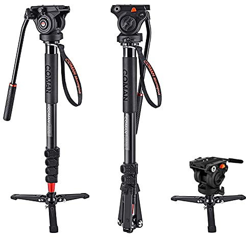 COMAN KX3232 Lightweight Aluminum 73.2 Inch Monopod Kit Flip Lock 5-Section Leg and Q5 Fluid Head with Removable Support Stand Max Load 13.2 LB for SLR and DSLR Cameras or Video