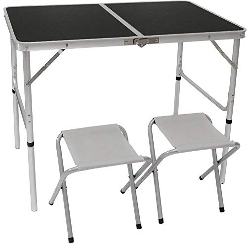 AMANKA Alu Campingtisch Set mit 2 Stühlen - 90x60cm Klapptisch - 2-Fach höhenverstellbarer Falttisch Anthrazit