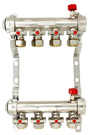Collettore riscaldamento a 2 3 4 5 6 7 8 circuiti per tubo pex collettore termosifoni - collettore riscaldamento radiatore con valvola (4 circuiti)