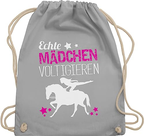Shirtracer Turnbeutel Rucksack - Pferde - Taschen - Echte Mädchen voltigieren - Unisize - Hellgrau - pferden sprüche rucksäcke stallbeutel reit baumwollrucksack reitbedarf reitsport geschenkebeutel