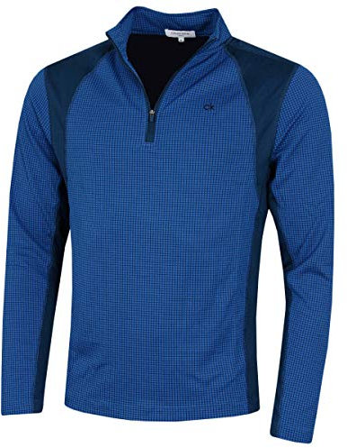 Calvin Klein Mens Micro Grid Half Zip Mid Layer - Ocean Blue/Navy - L