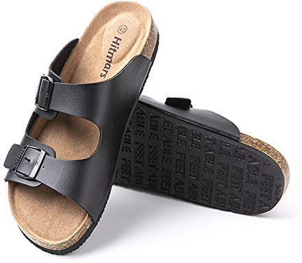Hitmars Sandale Homme Bout Ouvert Tong Ete Mules Pantoufle Cuir Synthétique Claquette Piscine Plage Flip Flop Confort Boucle Noir-2 43 EU