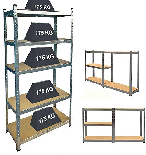 Verdicken Schwerlastregal Werkstattregal Steckregal Set Kellerregal Lagerregal 5 Etagen bis 875 kg Traglast 170x75cmx30cm - Verzinkt