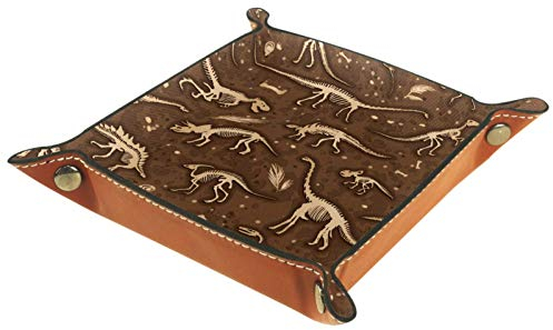 ZORE_FINE5 Quadratische Schmucktabletts aus Leder, Würfel, Spiele, Schlüssel, Münzen, Süßigkeiten, Aufbewahrungsbox, faltbar, 11,5 cm, Dinosaurier-Fossilien