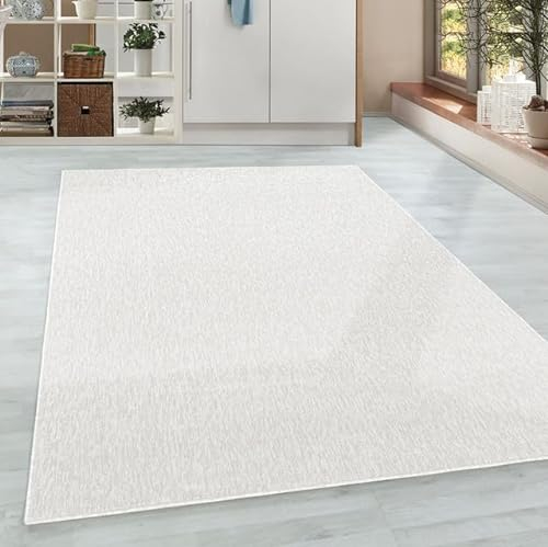 HomebyHome Teppich Wohnzimmer 120x170 cm Creme Einfarbig Meliert Design - Schlafzimmer Teppich Kurzflor Extra Weich Pflegeleicht Teppiche Waschbar für Küche Esszimmer - Carpet Living Room