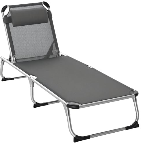 Outsunny Bain de Soleil Lit de Plage Aluminium 2x1,5x2,3m Gris