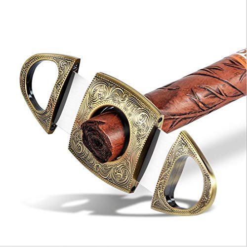 SAIVITT Zigarrenschneider Retro Selbstschärfende Edelstahl Doppelklingen - Vintage Bronze Messer Guillotine Zigarren-Zubehör Zigarrenzubehör Edelstahl Bronze graviert Double Cut Klinge Zigarrencutter