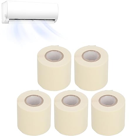 Tissting 5Pcs Ducting Sealing Tape, Air Conditioning Copper Pipe PVC Insulation Tie Strap Pipes Wrapping Tapes Oil Resistant Tube With 60mm for DIY Repair Protection and Support(Cream)