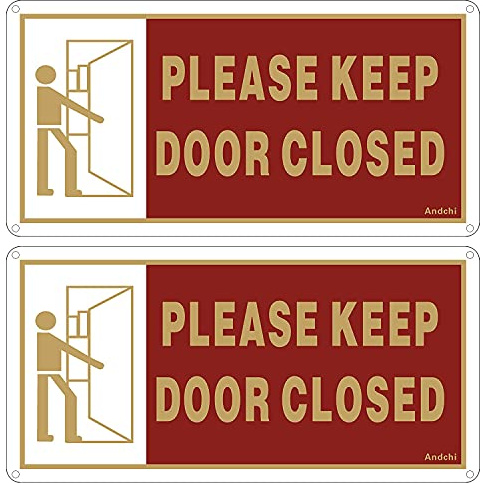 2 pack Please Keep Door Closed Signs for Office, Red & Gold Aluminium Metal Office Sign, 25 x 10 cm Rustproof Fade Resistant