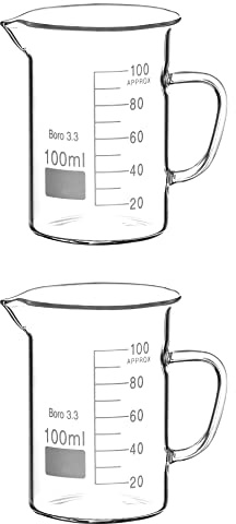 QWORK Beaker with Handle, 100ml Measuring Cup, Borosilicate Glass,Beaker Mug with Pouring Spout, 2 Pack