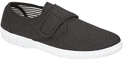 GladRags Plimsoll - Zapatos de lona para hombre, con cierre de correa de velcro, ajuste más ancho, color azul marino, carbón o gris pardo, talla 6-12, gris oscuro, 42 2/3 EU